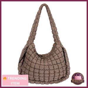 Quilted Tote Bag Large Carryall Puffer Shoulder Bag Lightweight Padding Hobo